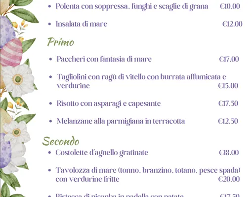 Menù di Pasqua 2025 al Ristorante Pizzeria Girò